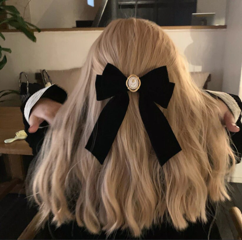 Kawaii Bow New Black Velvet Bow Hair Pins Elegant Fabric Alloy 