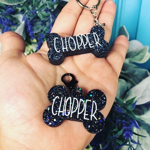 Custom Resin dog tag - Pet name tag - SMALL SIZE - FREE matching key chain when you purchase 2 or more tags