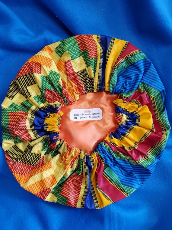 Premium Quality Extra Large Satin Double Layered African Print Bonnet For Braids, Locs, Natural, and Curly Hair (Handmade/Reversible)