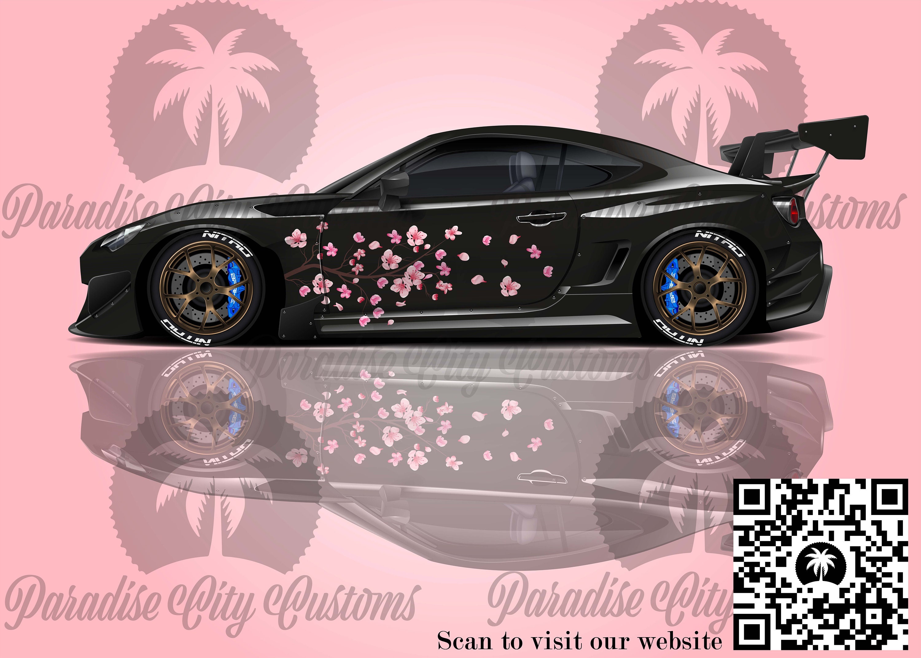 Japanese Cherry Blossom Car Stickers Full Body Design Universal Size Anime Car Modification Stickers Color Film Flower Decals