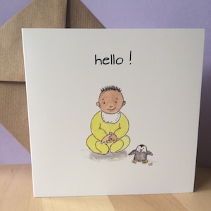 Neue Babykarte passender Junge oder Mädchen. Handbemaltes Indianer/Asiat/Mixed Race Baby