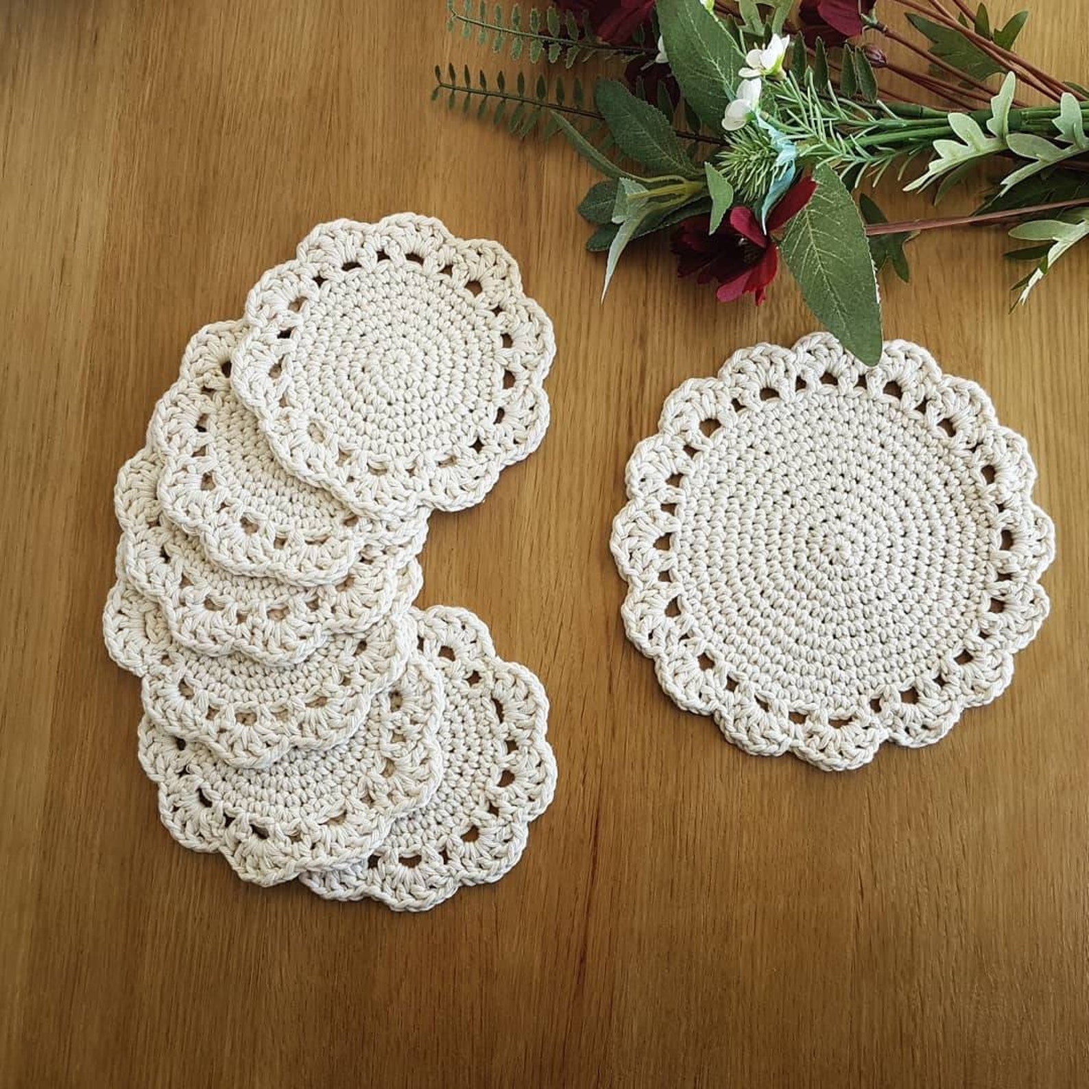 Crochet Tea/drink Coaster Kitchen Decor Cotton Denim Etsy