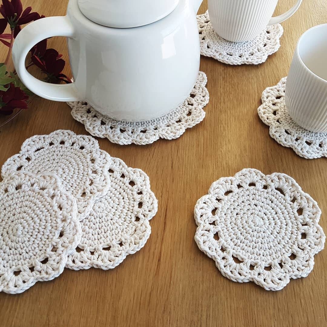 Crochet Tea/drink Coaster Kitchen Decor Cotton Denim Etsy