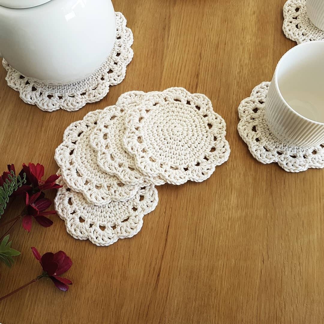 Crochet Tea/drink Coaster Kitchen Decor Cotton Denim Etsy