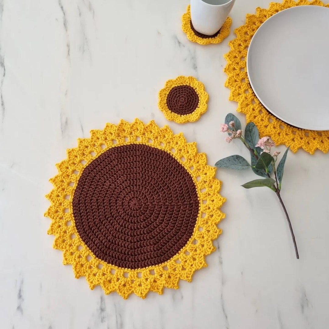Sunflower Placemat, Crochet Placemat, Set of 2 Placemat, Sunflower