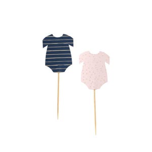 Navy & Pink Baby Onesie Cupcake Toppers for Gender Reveal or Baby Shower Party Decor