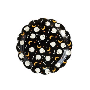 Halloween Skull & Moon Party Plates 9" – Scalloped Edge – Spooky Tableware Set of 8 for Halloween