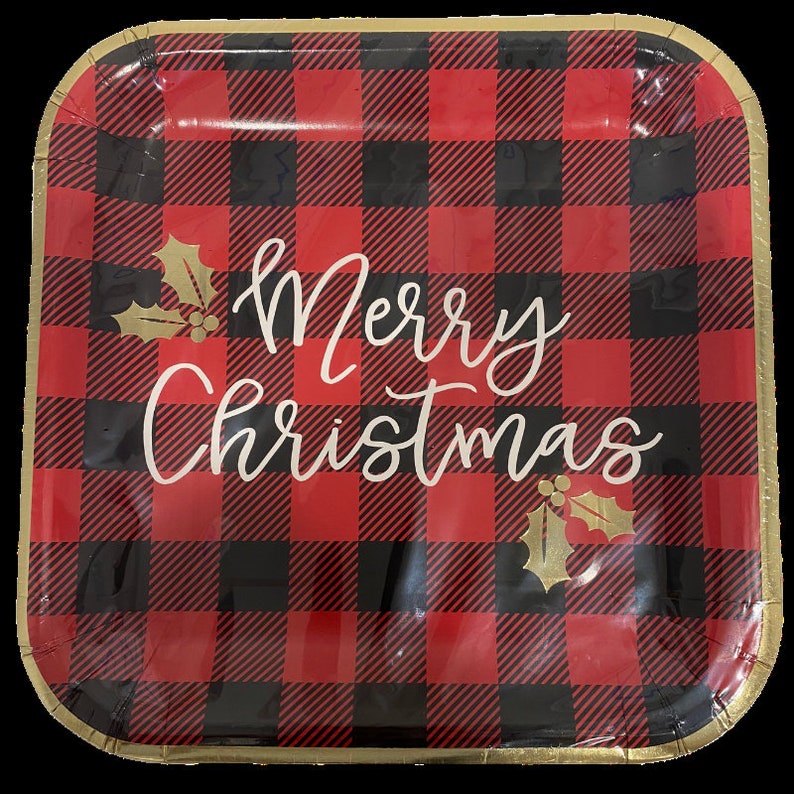 Merry Christmas Plaid Plate Red & Black Buffalo Plaid Plate Etsy