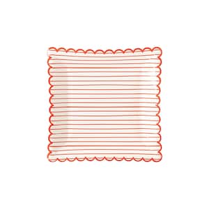 Valentine Red Stripe Scalloped Paper Plates - 9" (8-Pack)