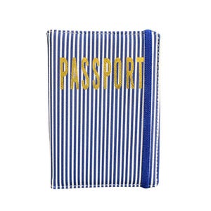 Estuche para pasaporte de rayas de la Marina / Accesorio y soporte de viaje de cuero vegano