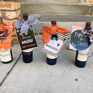 You&#39;ve Been Boozed Wine & Spirit Labels – 4 Halloween Gift Tag Sets with Ribbons for Bottles