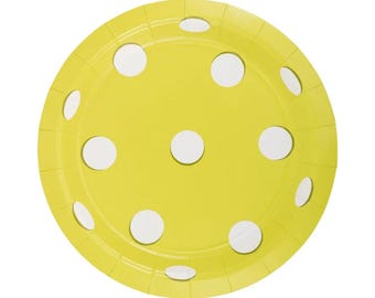 Pickleball Party Plates (8pc) 9" Yellow and Green Lunch/Dinner Plates Fun Design for Pickleball Themed Events and Outdoor Gatherings