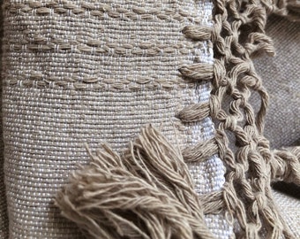GREIGE · Beautiful blankets from Oaxaca, MX · Handwoven · Cotton, with fringes- Soft and light, ideal to use in autumn, summer and spring