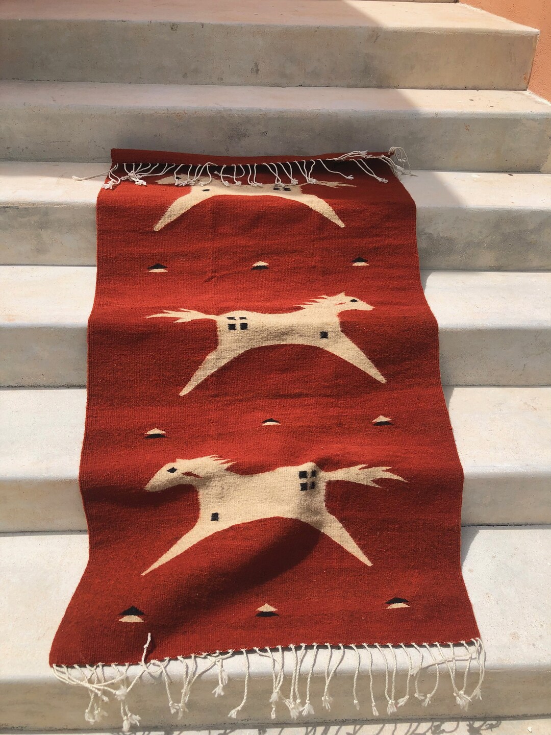 Oaxaca Rug: Handwoven Merino Wool With Three Horses - Etsy