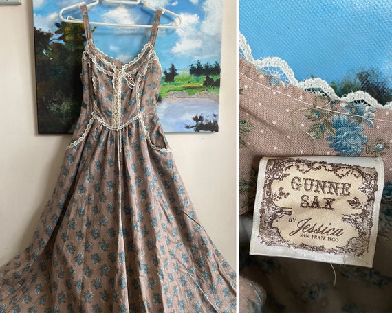 Vintage Gunne Sax blue floral midi sundress XS