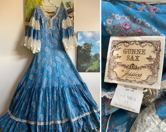 Vintage Gunne Sax paisley print angel sleeve maxi