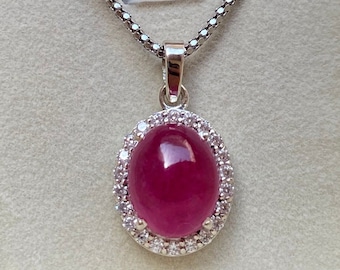 Collar con colgante de rubí natural: cadena de plata de ley de 15,38 quilates