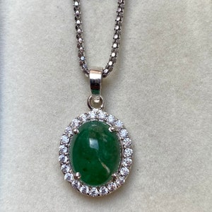 Certified 7.55 Carats Emerald Necklace in Sterling Italian Chain Birthday Gift For Her And Anniversary Present