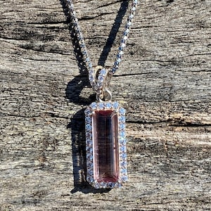 PINK STONE PENDANT, Long Stone, Natural Pendant, Personalized 5.10 Carats Certified Bright Color Tourmaline Stone Silver Chain Pendant