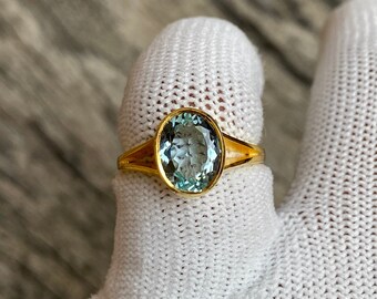Aquamarine Ring: 14K Gold Oval Gemstone, March Birthstone
