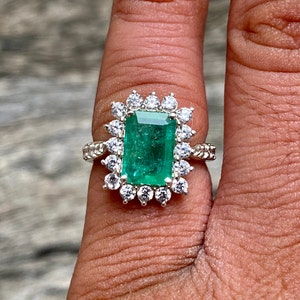 Natural Emerald Ring With Big Size Emerald And Zircons | Ring Looks Like A Cocktail Ring |Cluster Emerald Ring | 3.40 Carats