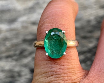 Green Emerald Birthstone Ring: Art Deco Oval Zambian Emerald