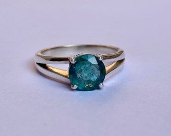 Round Zambian Emerald Ring: 925 Silver Adjustable Band