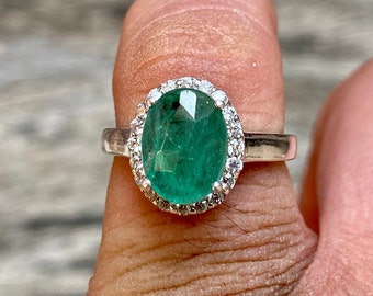 Emerald Cluster Ring: 2.65 Carat, Sterling Silver May Birthstone