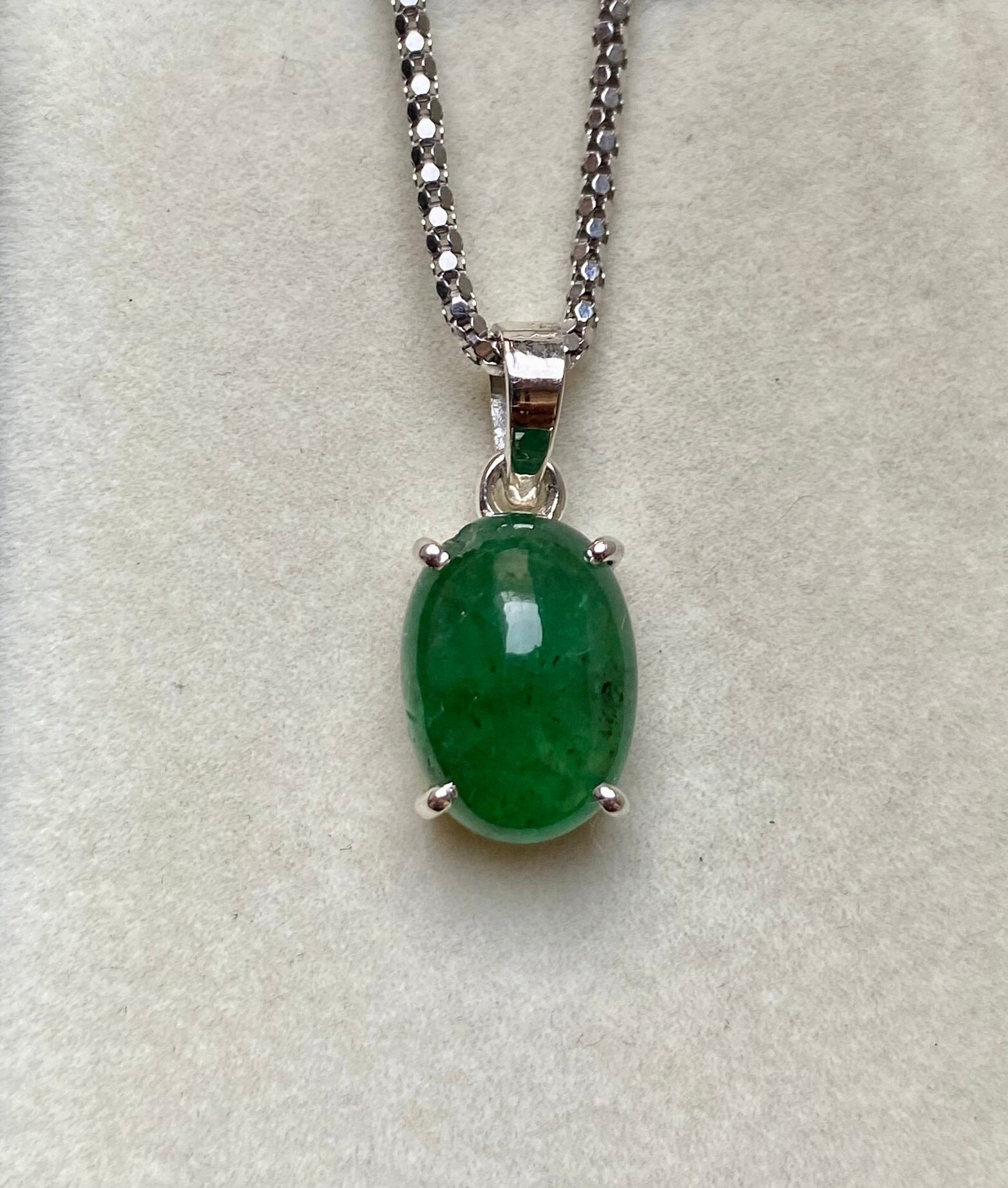Emerald Necklace, 925 Sterling Silver Emerald Round Necklace