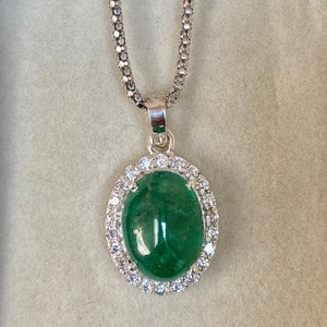 Emerald Sterling Silver Necklace: 6.05 Carat Gemstone, Italian Chain