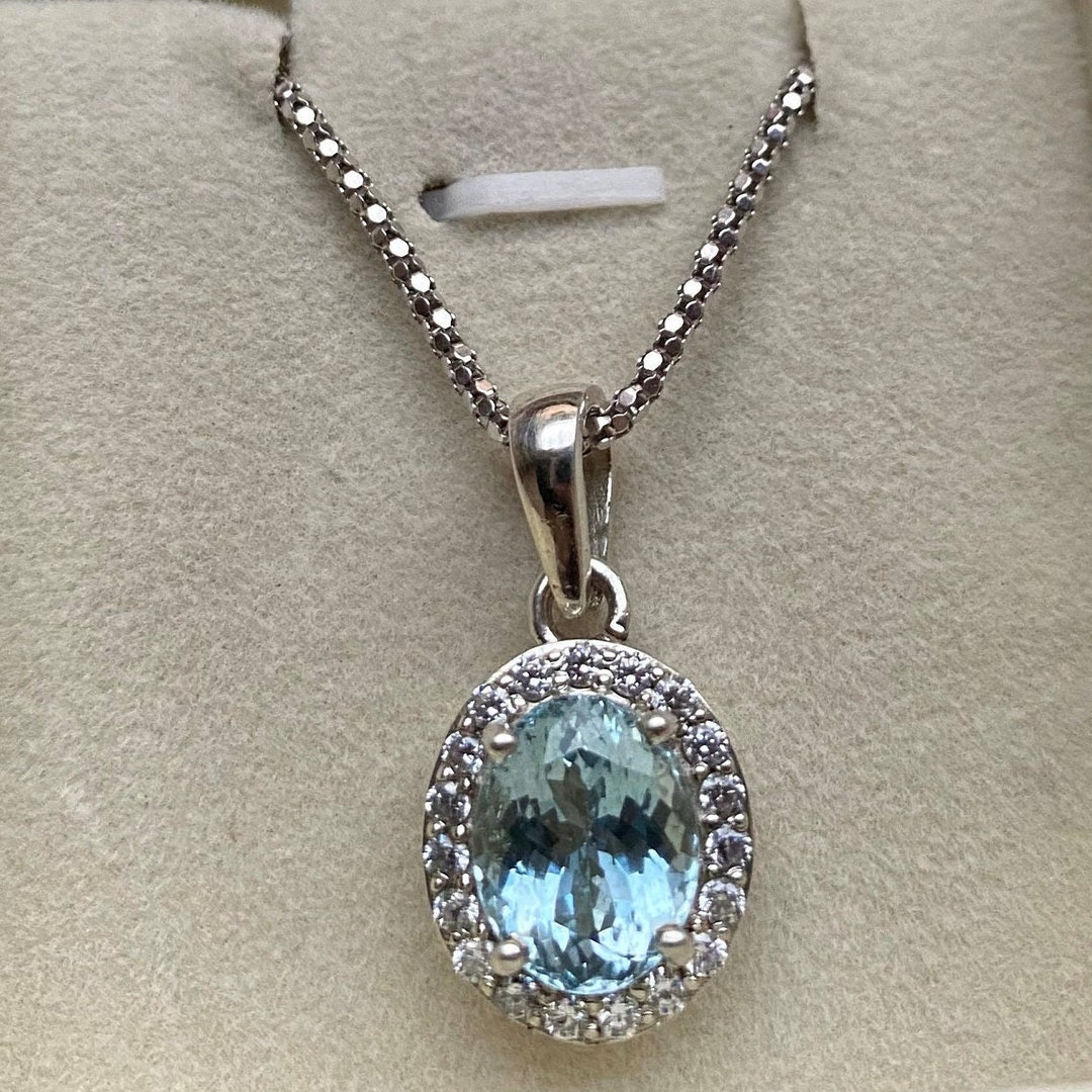 ハンドメイド925スターリングシルバーアクアマリンネックレス 