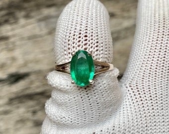 Emerald Statement Ring: 2.50 Carat Refined Silver Birthstone Ring