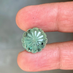Carved Watermelon Colombian Emerald: 12.90 Carats, 15MM, No Resin