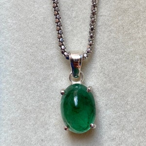 Emerald Sterling Silver Pendant: Natural Zambian Gemstone Necklace