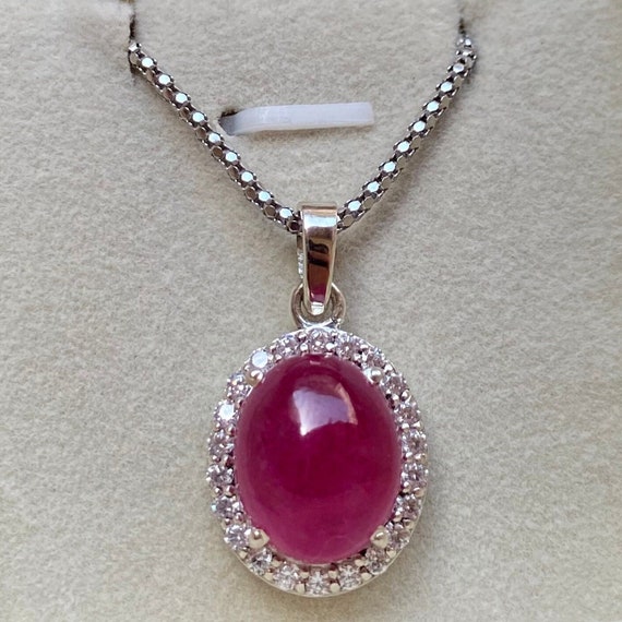 Natural Ruby Pendant Necklace: 15.38 Carat Sterling Silver Chain