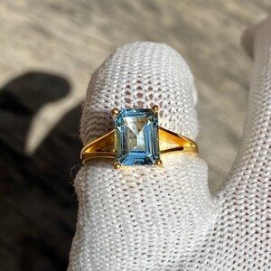 Anello acquamarina taglio smeraldo/2,40 carati/acquamarina unica/acquamarina naturale/acquamarina oro 14k/anello di pietra blu/acquamarina vintage