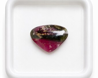 Naturlig Bi-turmalin Cabochon, Triangulär Form, Unikt Mönster, Obehandlad Brasiliansk Ädelsten