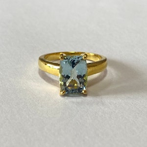 Natural Aquamarine Ring | 3.0 | Handmade Ring In Yellow Gold Hallmarked | 11x7.5 MM | 14k Gold Aquamarine |Blue Stone Ring