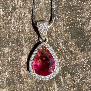 Natural Pink Tourmaline Necklace |4.10 Carats  | Rubellite Pear Tourmaline | High Grade Tourmaline Necklace | Gift For Her |Anniversary Gift