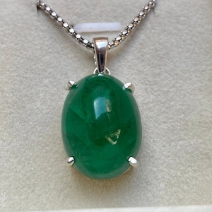 20.50 Carat Zambian Emerald Pendant: Sterling Silver Birthstone Necklace