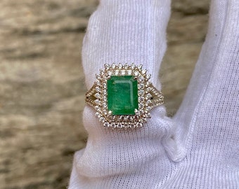 Emerald Cut Emerald Ring, Refined Birthstone Jewelry