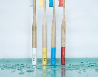Cepillo de dientes de bambú EcoBru: cuidado bucal sostenible, caja de bambú