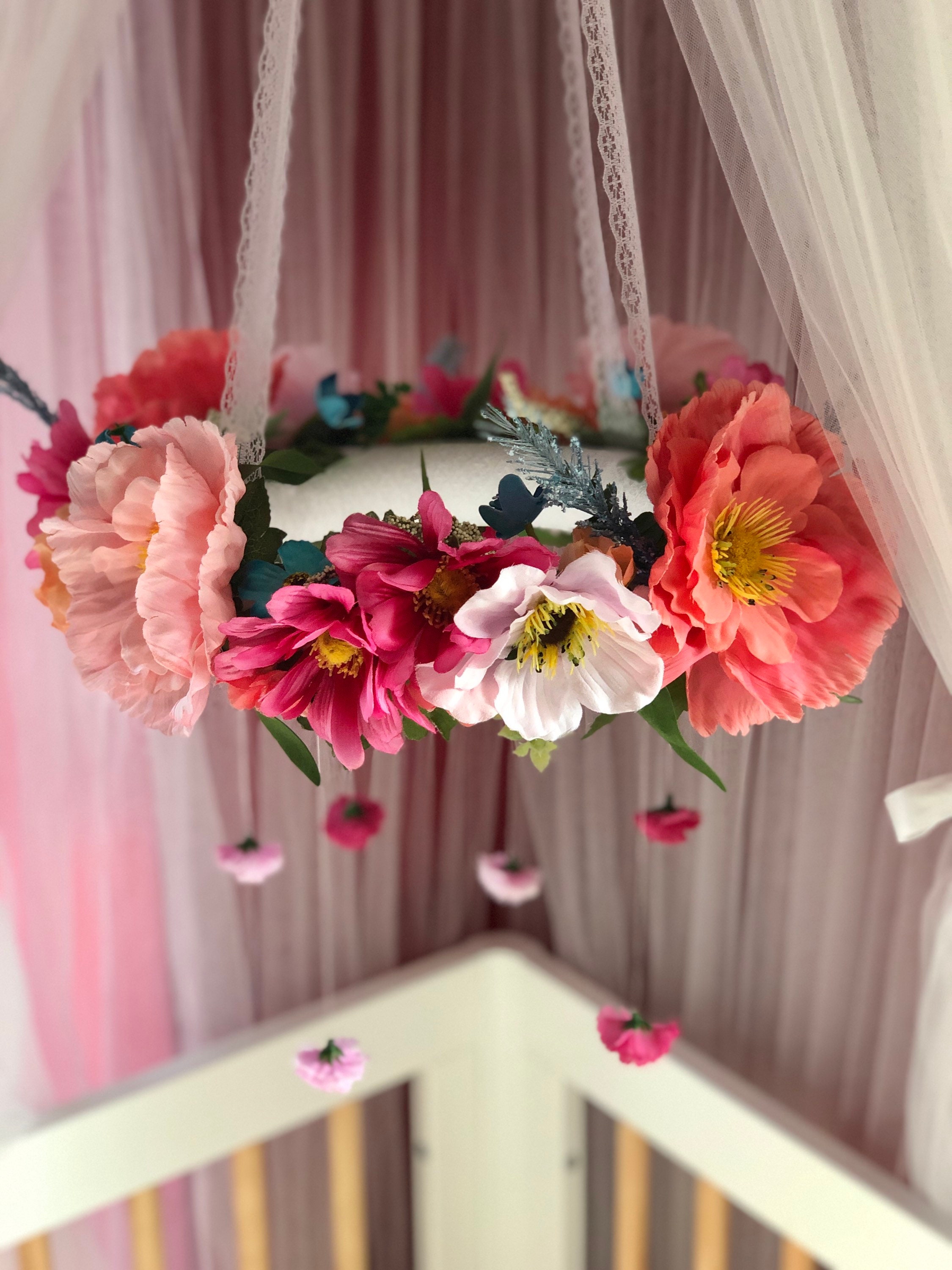 CUSTOM Floral Crib Mobile Baby Girl Nursery Floral Decor Etsy