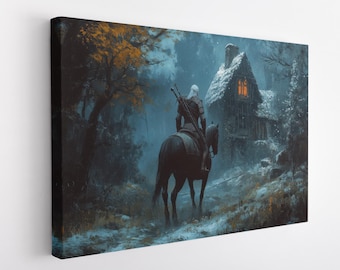 Geralt of Rivia Canvas Print, Witcher Canvas Print, Witcher Painting, Witcher Gift, Witcher Wall Art, Witcher Home Decor, Witcher Artwork