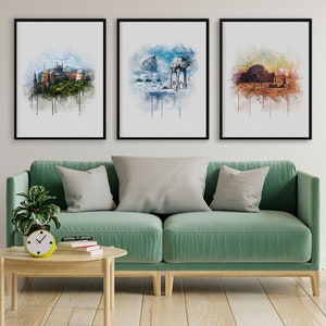 Set of 3 Star Wars Watercolor Prints, Star Wars Prints, Star Wars Gift, Star Wars Wall Art
