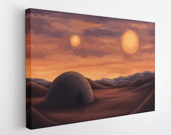 Impresión en lienzo de Tatooine, pintura de Tatooine, pintura de Star Wars, arte mural de Star Wars, regalo de Star Wars, decoración de Star Wars, impresión de póster de Star Wars