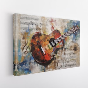 Stampa su tela di chitarra, dipinto di chitarra, arte murale con chitarra incorniciata, regalo di decorazione per chitarra, cartello con chiave di chitarra, stampa di poster di chitarra, decorazione per la casa con chitarra