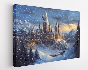 Wizard Castle Print, Wizard Castle Canvas Painting Print, Witchcraft and Wizardry School, Wizard Academy, Winter Time Wizard Castle Artwork