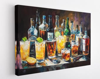 Alcohol Bottles Canvas Print, Alcohol Decor, Alcohol Wall Art, Whiskey Decor, Bar Wall Art, Bar Wall Decor, Alcohol Bottles Painting