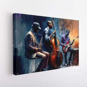 Stampa su tela di musicisti jazz, decorazione murale di una band jazz, dipinto jazz, arte della musica jazz di strada, decorazione di ristoranti jazz, decorazione di club jazz, poster jazz